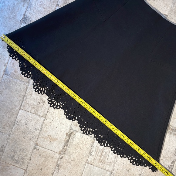 Loft, black laser cut midi skirt, geometric pattern cut out at bottom. Size 2 - Picture 9 of 14